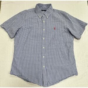 Polo Ralph Lauren Shirt Mens L Blue Buttondown Check Seersucker Short Sleeve